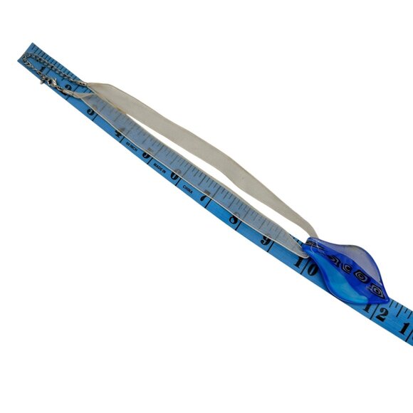 Handcrafted Fused Glass Necklace Earrings Set Blue Abstract Design Sheer Ribbon - Picture 10 of 13